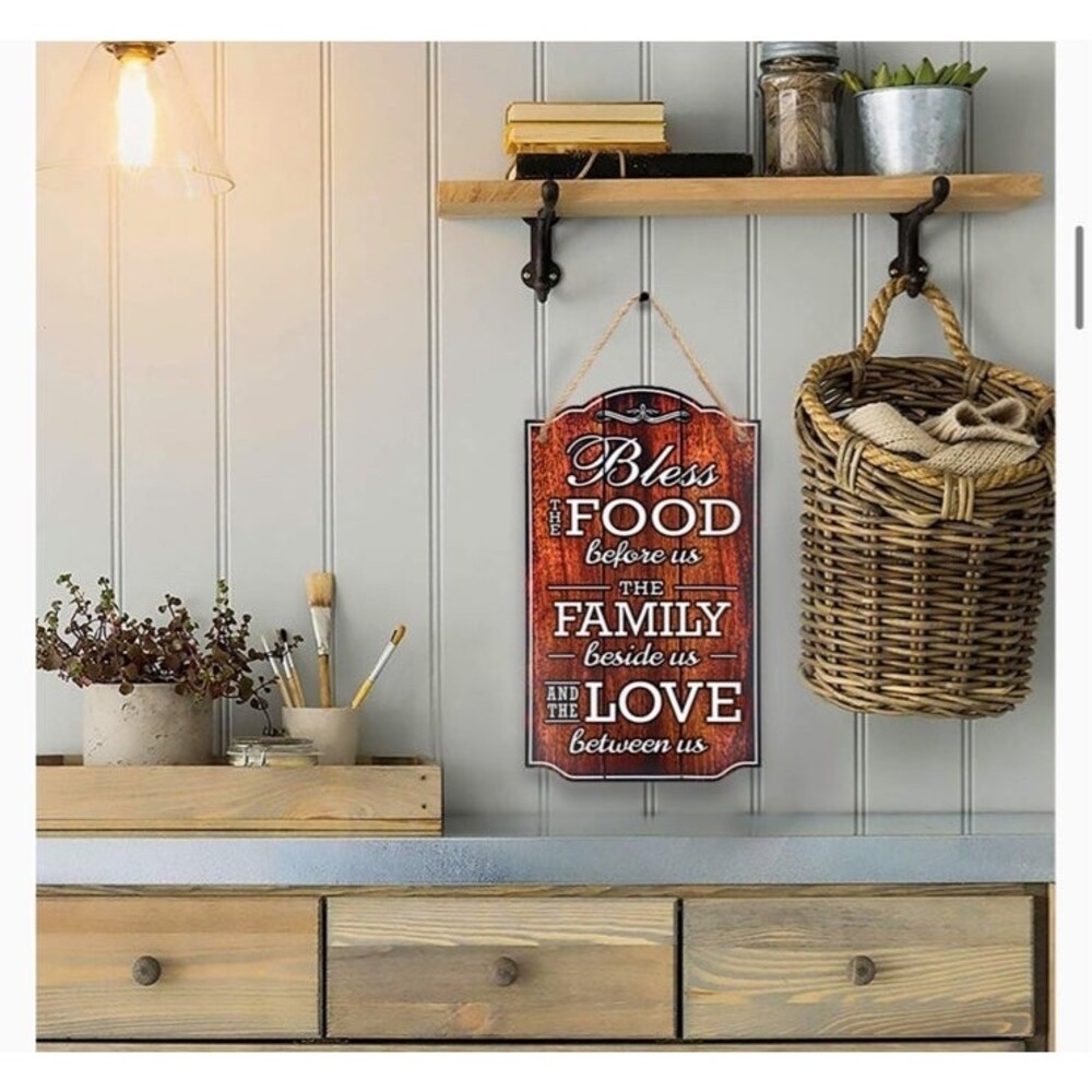 Kitchen Sign Bless Our Family Food Love Sign Heart Warming Brown Home Decor S